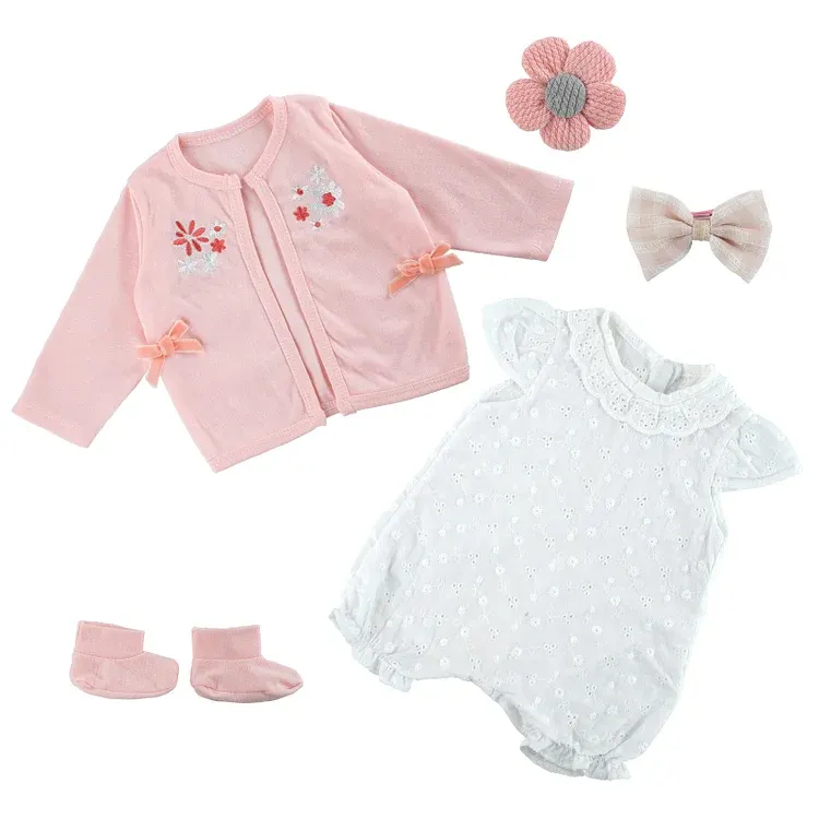 20"-22" Reborn Baby Girl Doll Pink Flower Set with Nappies 9 Pcs Clothing, photograph 3
