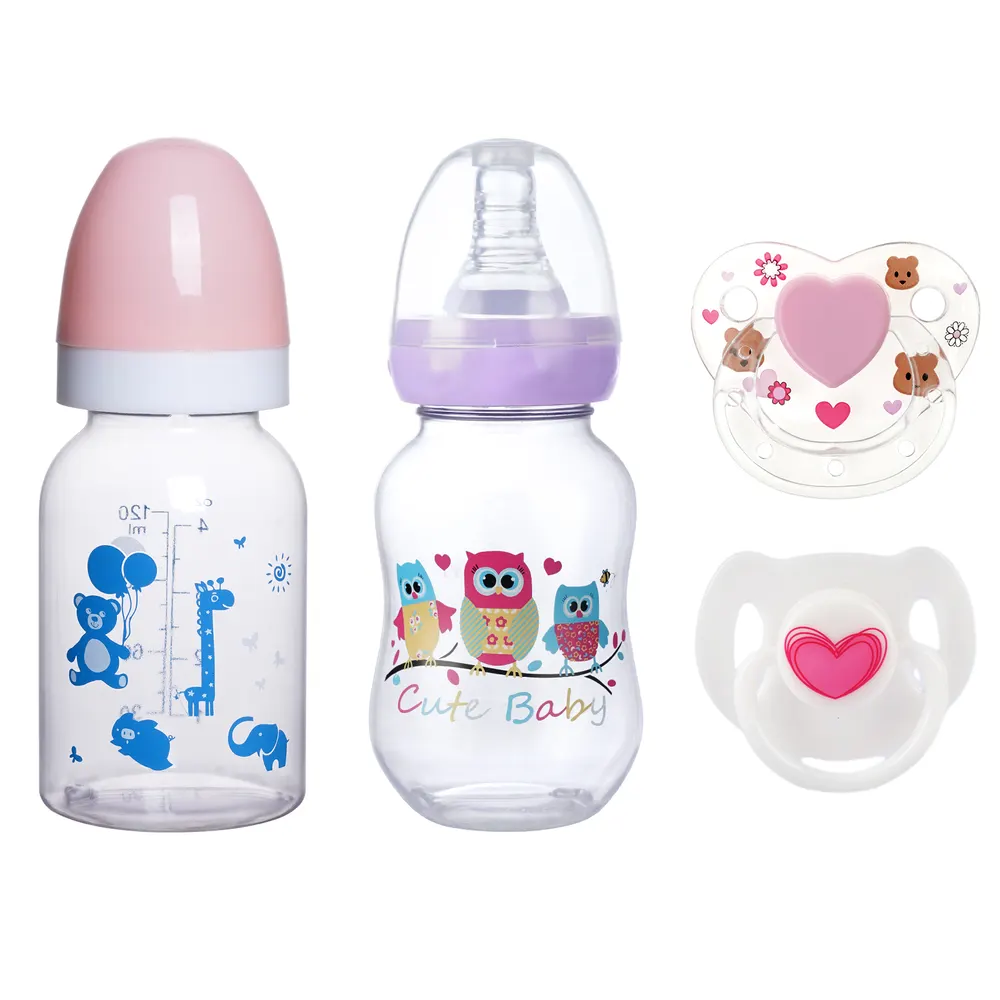 Cute Pink and Purple Magnetic Pacifier and Bottle 4-Pieces Set Safe Reborn Baby