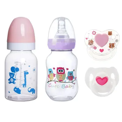 Cute Pink and Purple Magnetic Pacifier and Bottle 4-Pieces Set Safe Reborn Baby