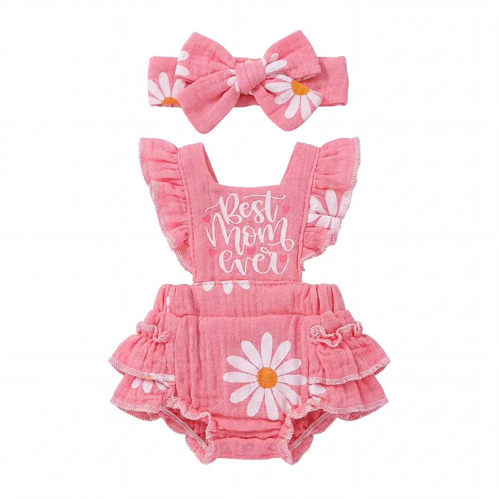 12"/16" Pink daisy floral print Set Adorable Spring Bodysuit for Reborn Babies