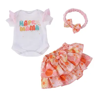 16" Apricot floral print Set Cute Spring Dress for Reborn Babies