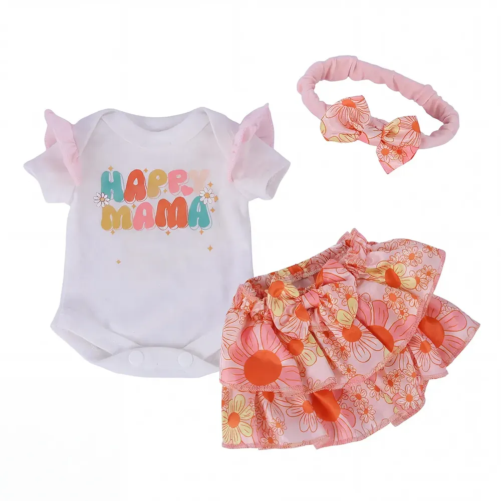 16" Apricot floral print Set Cute Spring Dress for Reborn Babies, photograph 2