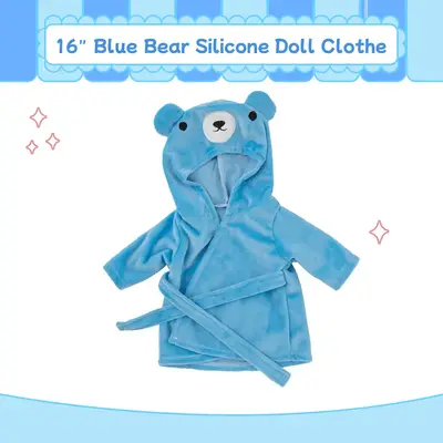 16" Full Body Silicone Baby Blue Bear Nightgown Clothes Accessories