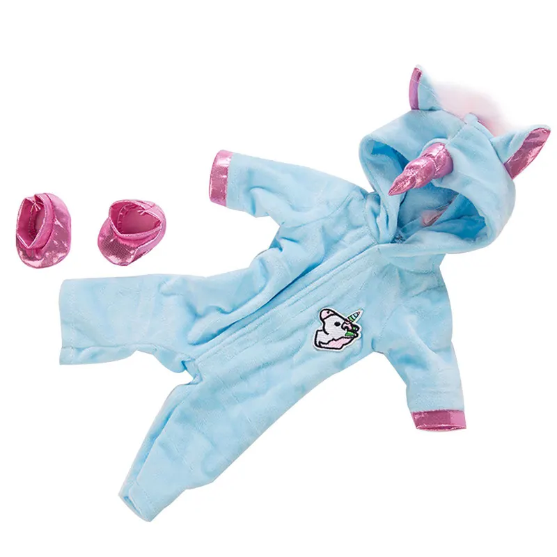 16" Full Body Silicone Baby Doll Blue Unicorn Romper 2-Pieces Set Accessories, photograph 2