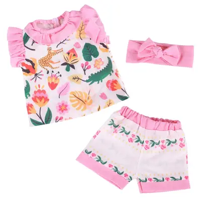 17-22" Reborn Baby Doll Animal Garden Pink and White Top and Shorts Set 3pcs