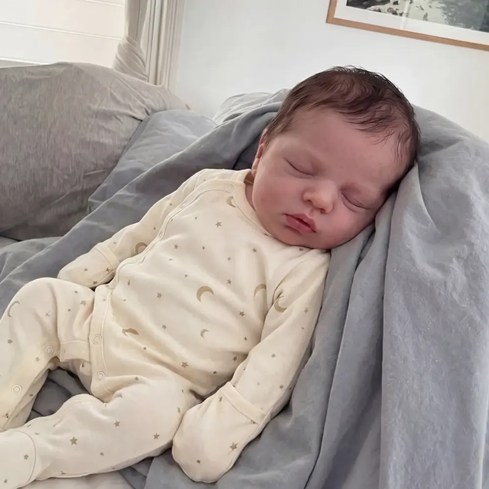 Full Body Silicone Baby in 12"/16", Newborn Reborn Doll with Rooted Brown Hair, photograph 2