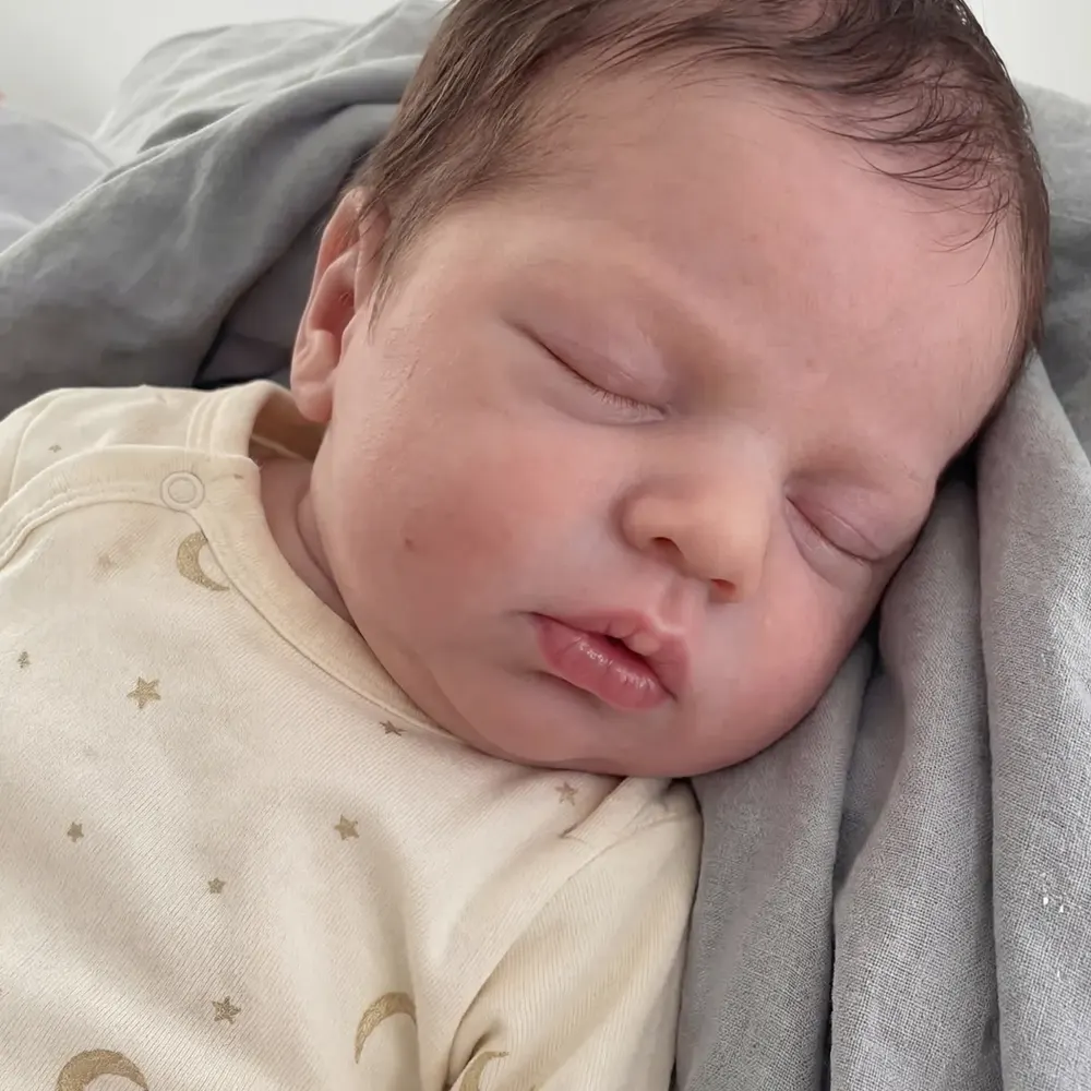 Full Body Silicone Baby in 12"/16", Newborn Reborn Doll with Rooted Brown Hair, photograph 3