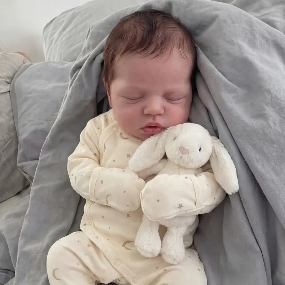 Full Body Silicone Baby in 12"/16", Newborn Reborn Doll with Rooted Brown Hair, photograph 5