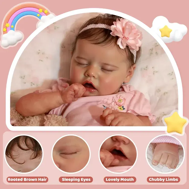 Heartbeat and Coo 17" Sweet Sleeping Baby Doll Girl with Rooted-Hair, photograph 2
