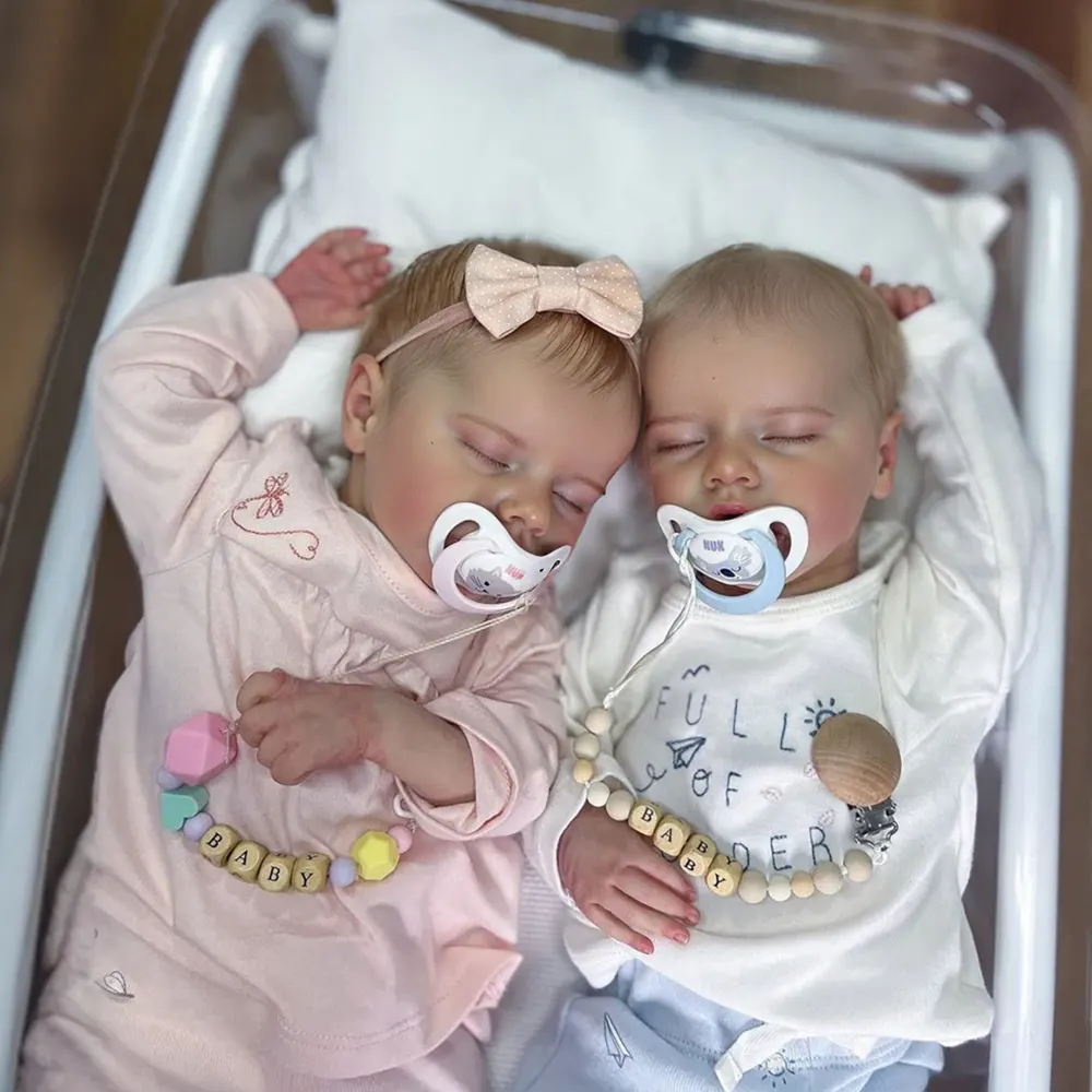 Heartbeat & Sound 17" Real Lifelike Twins Boy and Girl Sleeping Reborn Soft