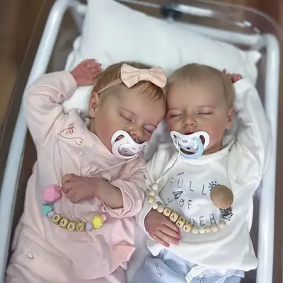 Heartbeat & Sound 17" Real Lifelike Twins Boy and Girl Sleeping Reborn Soft