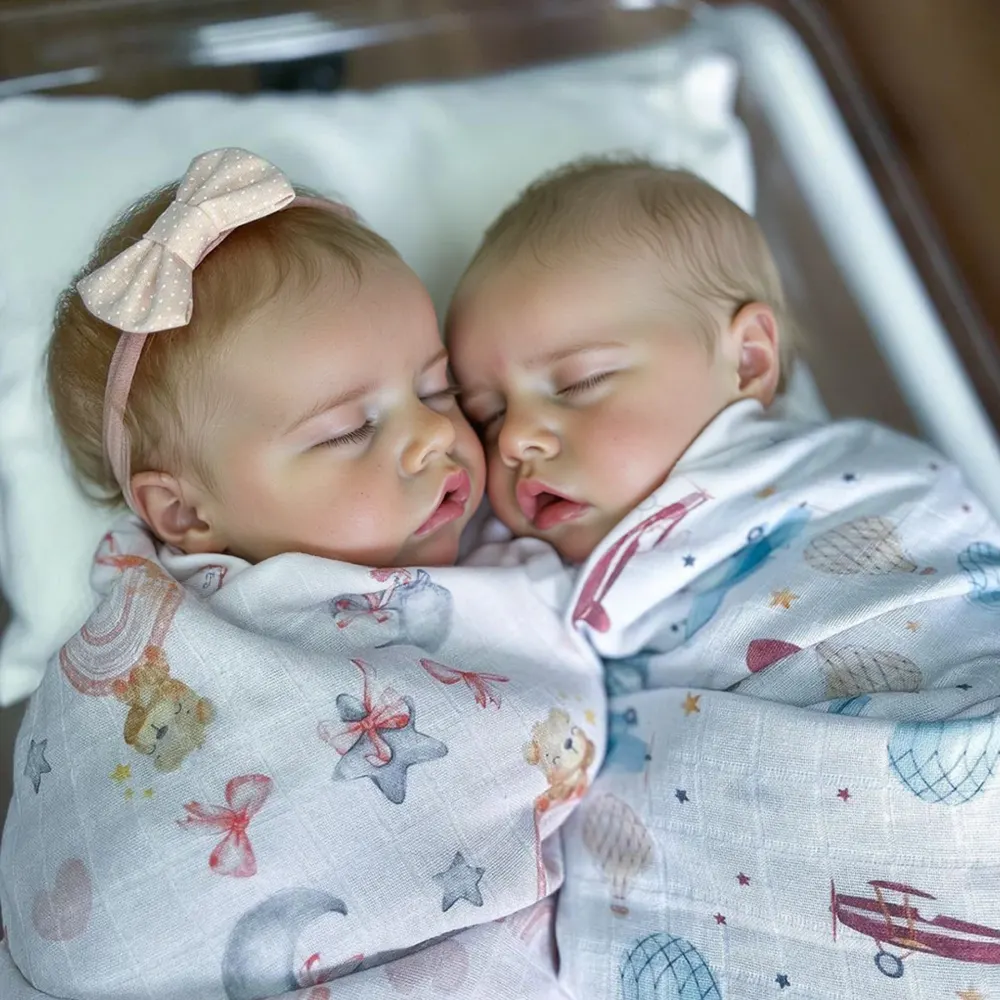 Heartbeat & Sound 17" Real Lifelike Twins Boy and Girl Sleeping Reborn Soft, photograph 2