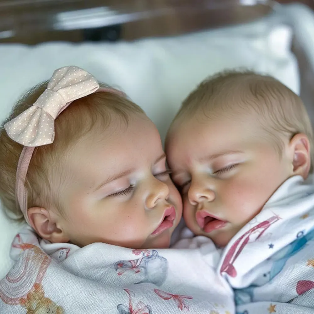Heartbeat & Sound 17" Real Lifelike Twins Boy and Girl Sleeping Reborn Soft, photograph 3