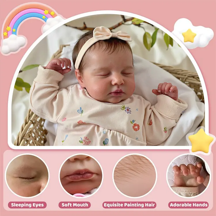 Heartbeat & Sound 20" Handmade Lifelike Reborn Newborn Baby Sleeping Girl, photograph 3