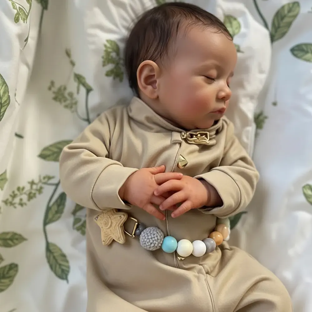 Heartbeat Sound and Breath 20" Newborn Sleeping Adorable Baby Brown Hair Boy Doll, photograph 2