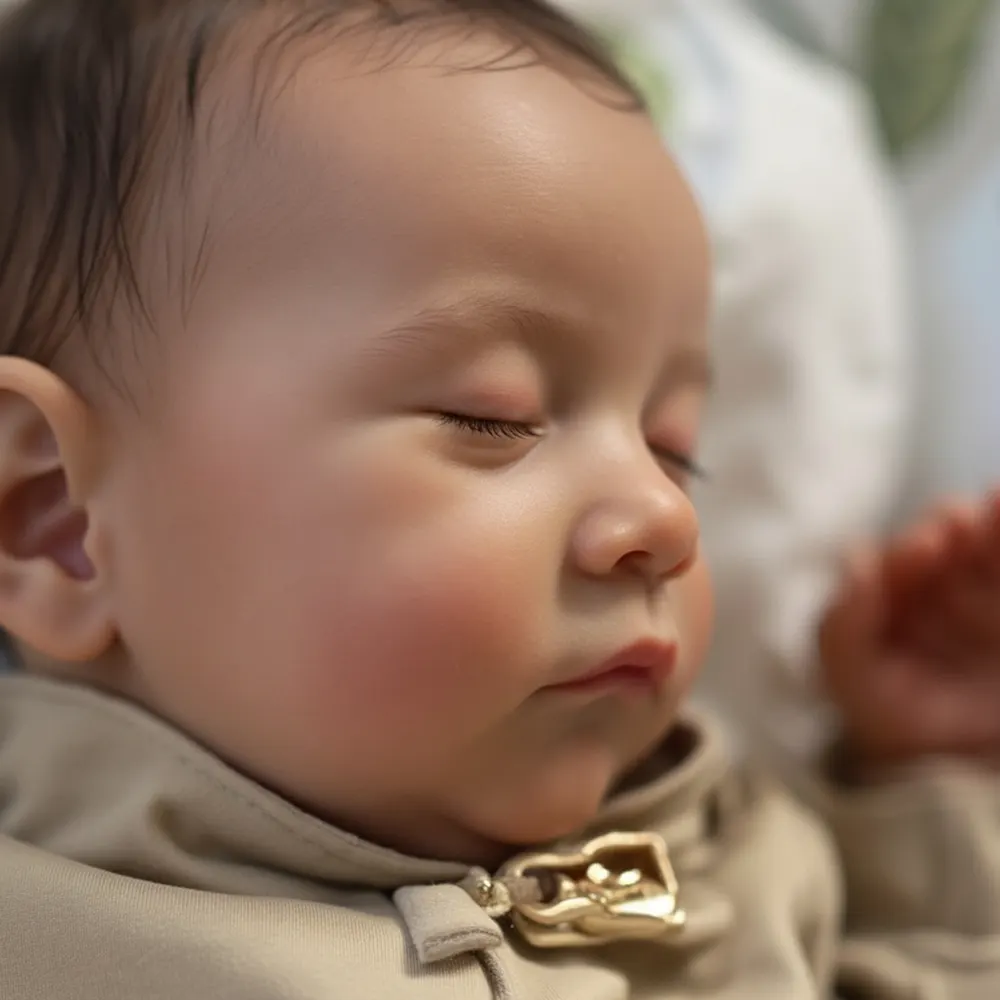 Heartbeat Sound and Breath 20" Newborn Sleeping Adorable Baby Brown Hair Boy Doll, photograph 3