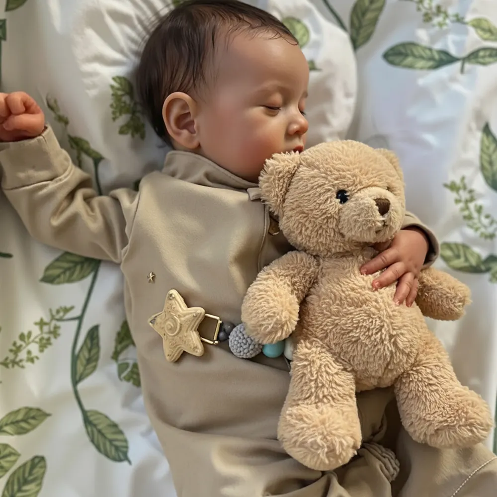 Heartbeat Sound and Breath 20" Newborn Sleeping Adorable Baby Brown Hair Boy Doll, photograph 4