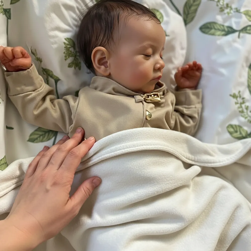 Heartbeat Sound and Breath 20" Newborn Sleeping Adorable Baby Brown Hair Boy Doll, photograph 6