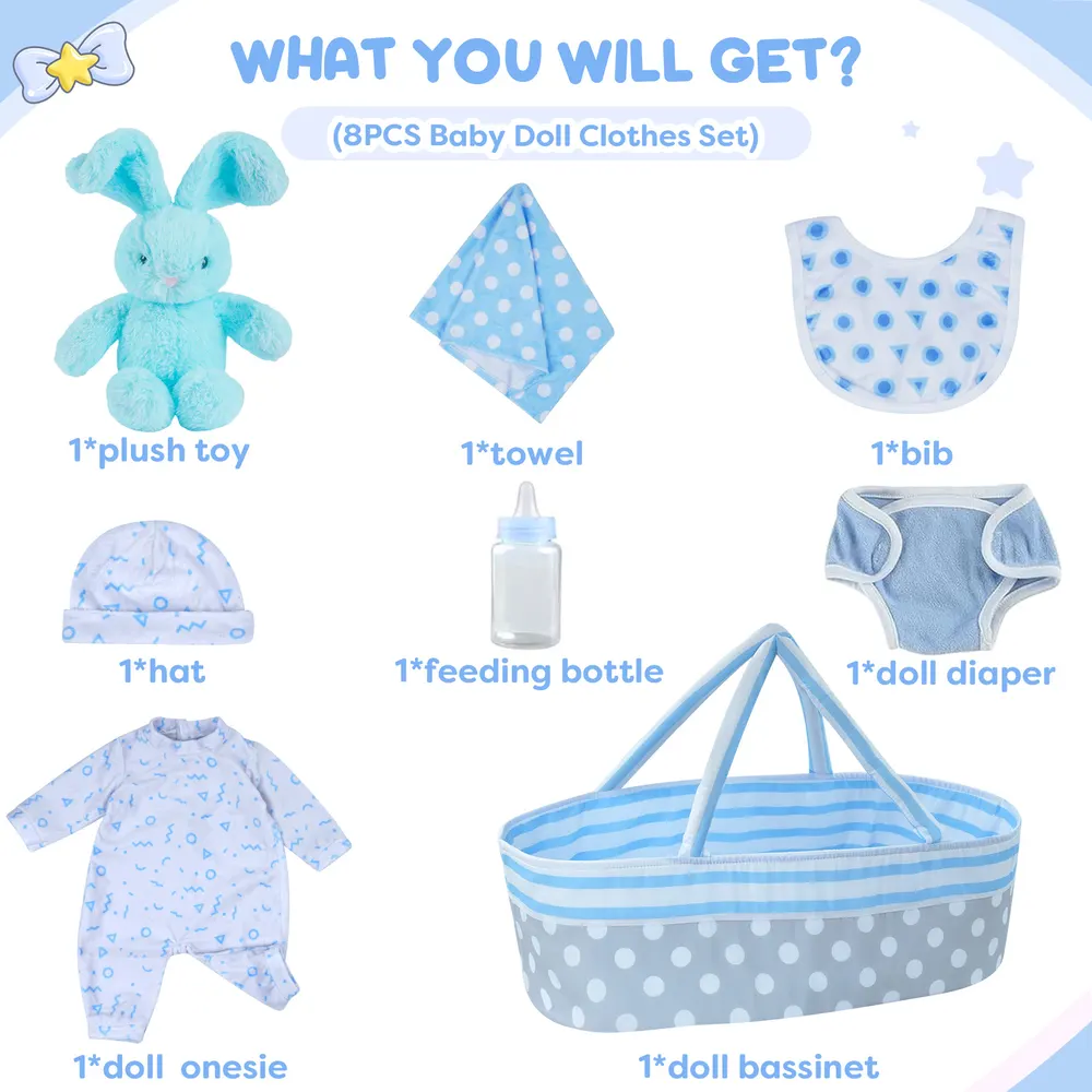 17"-22" [It's a Boy!] Adoption Reborn Baby Clothes Essentials-8pcs Gift Set, photograph 3