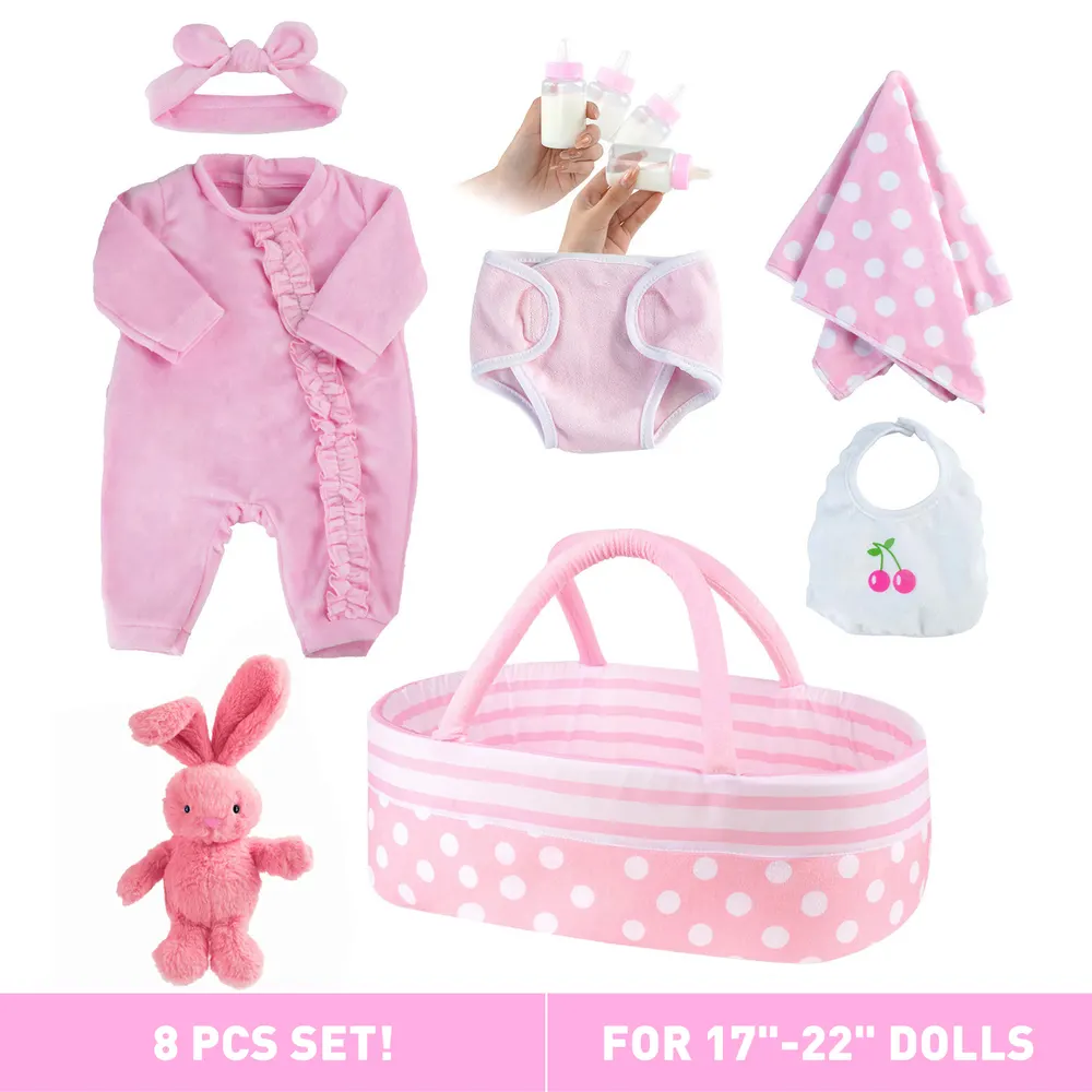 17"-22" [It's a Girl!] Adoption Reborn Baby Clothes Essentials-8pcs Gift Set