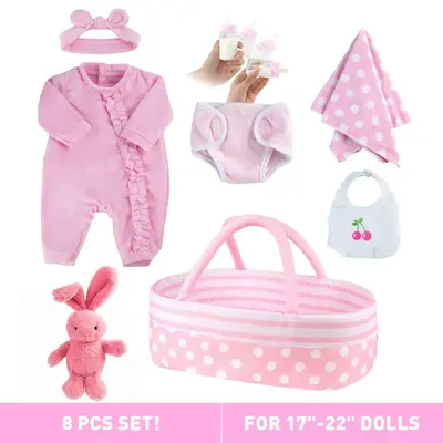 17"-22" [It's a Girl!] Adoption Reborn Baby Clothes Essentials-8pcs Gift Set
