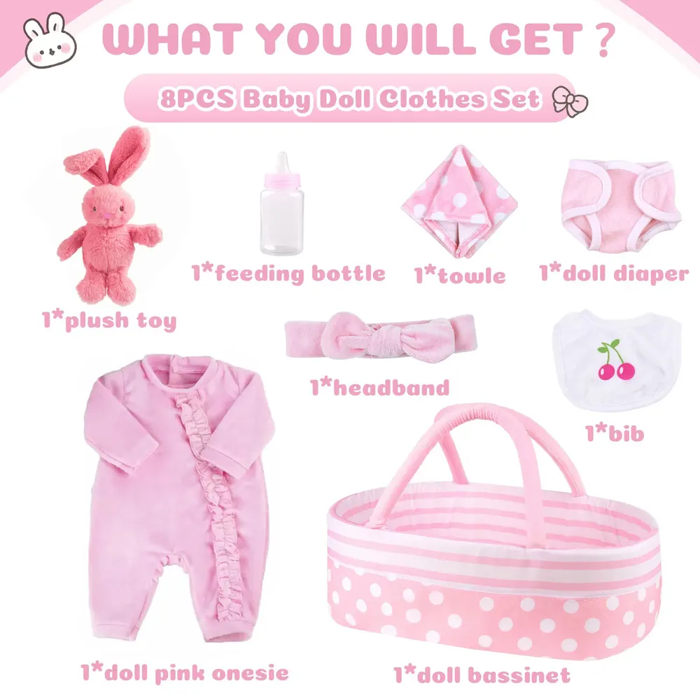 17"-22" [It's a Girl!] Adoption Reborn Baby Clothes Essentials-8pcs Gift Set, photograph 2