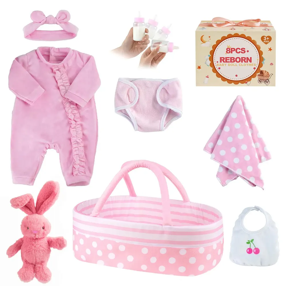 17"-22" [It's a Girl!] Adoption Reborn Baby Clothes Essentials-8pcs Gift Set, photograph 3