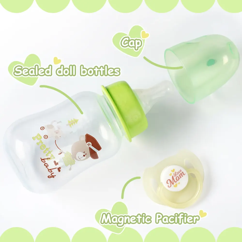 "Love Mom" Pacifier and Floral Bottle 2 Pieces Set Safe Reborn Baby Doll Accessories, photograph 4