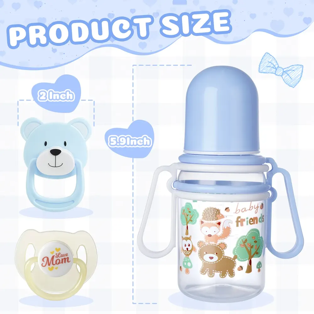 Magnetic Pacifier and Cute Animal Bottle 4-Pieces Set Safe Reborn Baby Doll, photograph 4