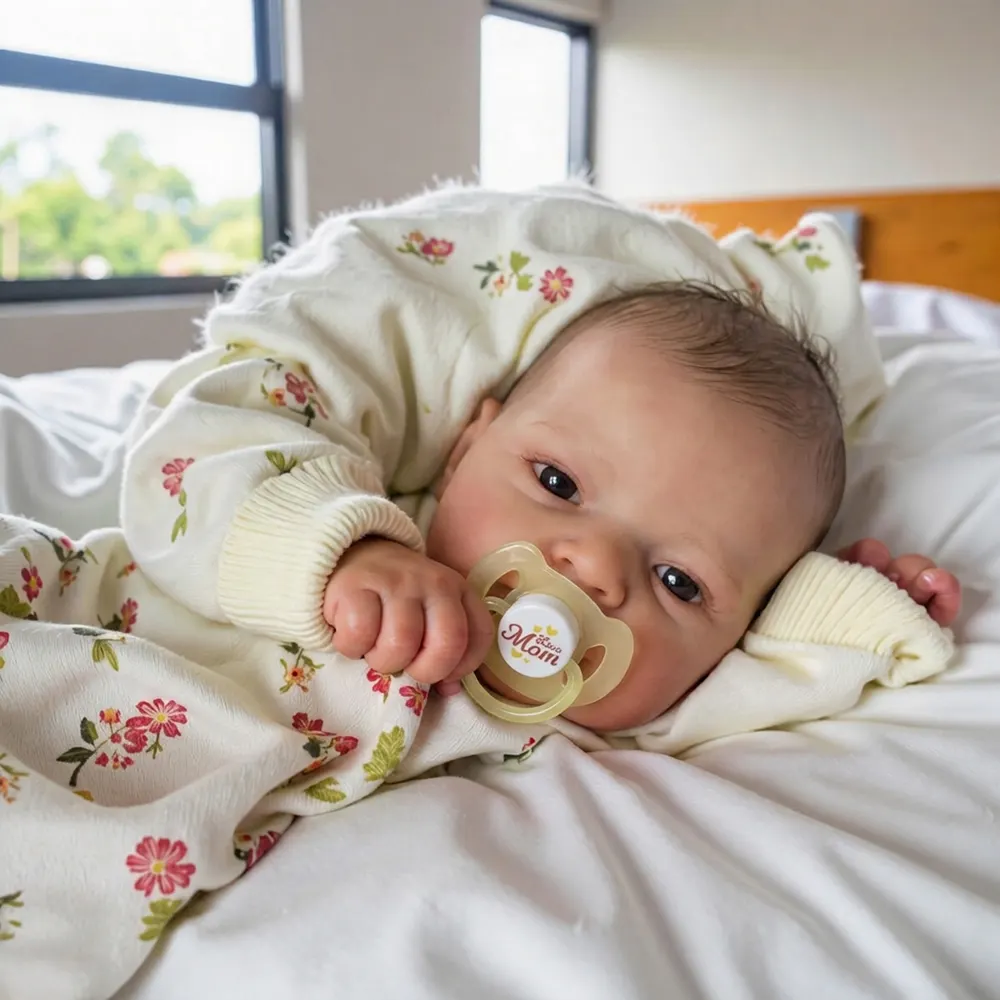 18" Cloth Body Reborn Baby Newborn Girl Doll Beddier with Brown Hair, photograph 4