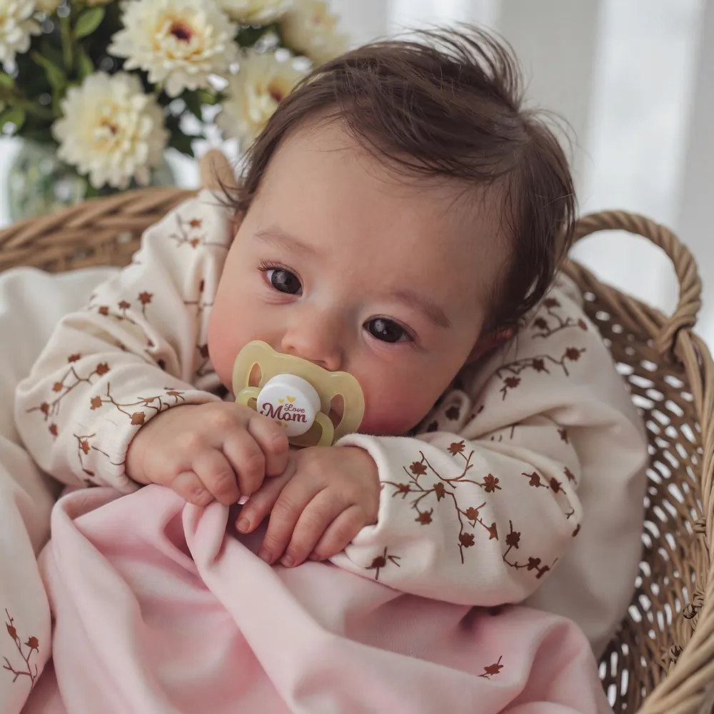 18" Cloth Body Reborn Baby Newborn Girl Doll Named Sinsda with Brown Hair, photograph 2