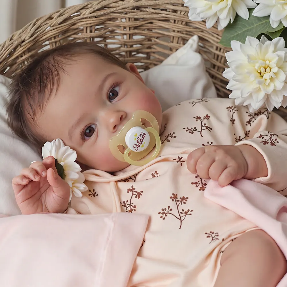 18" Cloth Body Reborn Baby Newborn Girl Doll Named Sinsda with Brown Hair, photograph 3