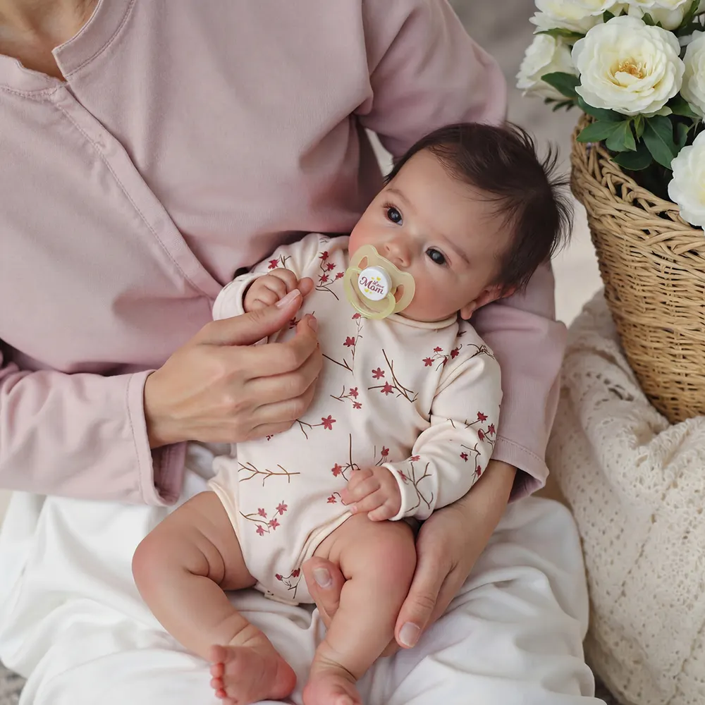 18" Cloth Body Reborn Baby Newborn Girl Doll Named Sinsda with Brown Hair, photograph 6