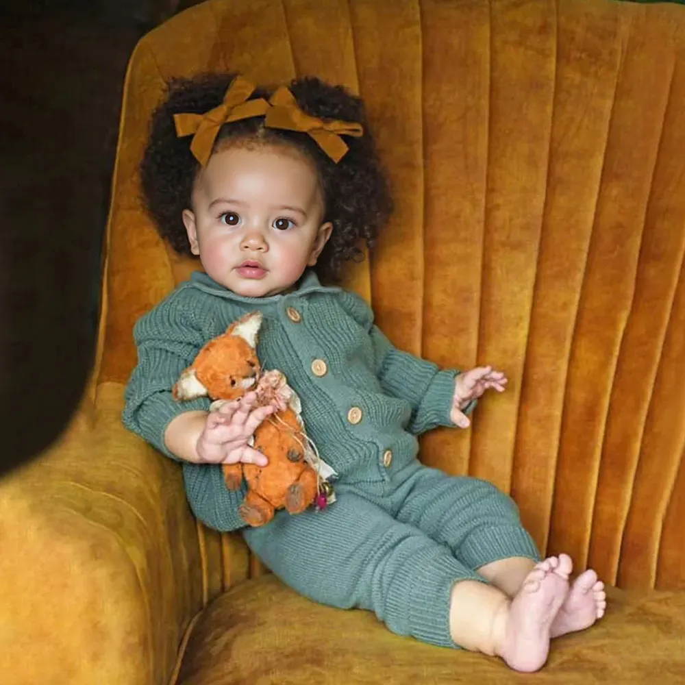 20" Lifelike African American Handmade Brown Eyes Reborn Cloth Body Girl Doll Swende