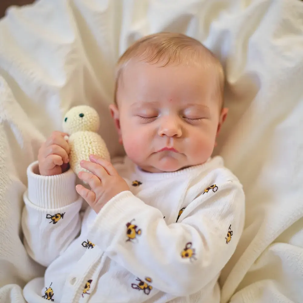 20" Newborn Lifelike Sleeping Baby Blonde Hair Doll Boy Named Kesinz, photograph 2