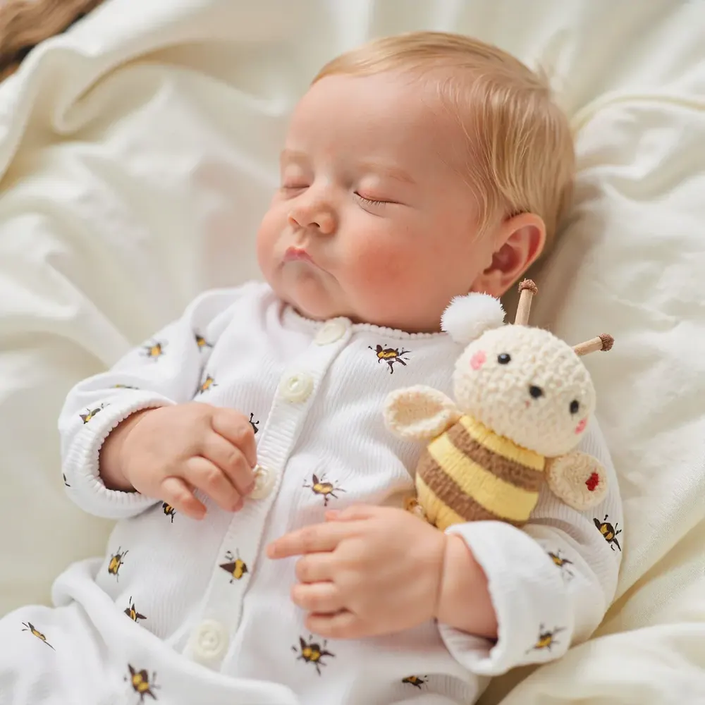 20" Newborn Lifelike Sleeping Baby Blonde Hair Doll Boy Named Kesinz, photograph 3