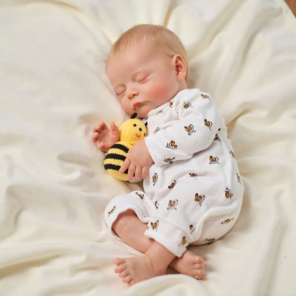 20" Newborn Lifelike Sleeping Baby Blonde Hair Doll Boy Named Kesinz, photograph 4