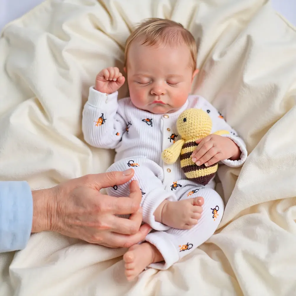 20" Newborn Lifelike Sleeping Baby Blonde Hair Doll Boy Named Kesinz, photograph 5