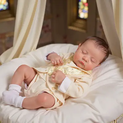 20" Newborn Lifelike Sleeping Baby Brown Hair Doll Boy Named Sozon
