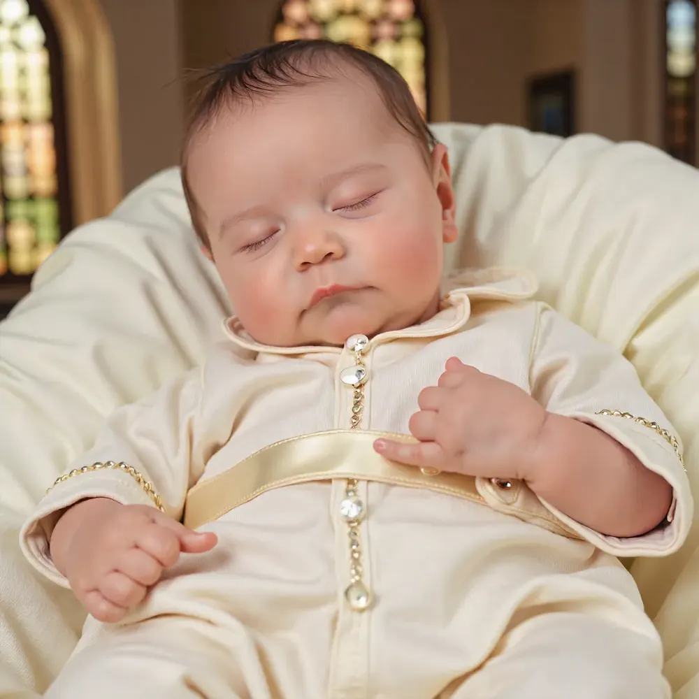 20" Newborn Lifelike Sleeping Baby Brown Hair Doll Boy Named Sozon, photograph 3