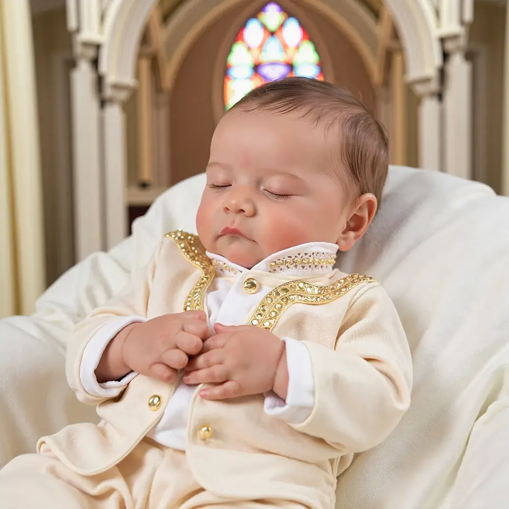 20" Newborn Lifelike Sleeping Baby Brown Hair Doll Boy Named Sozon, photograph 4