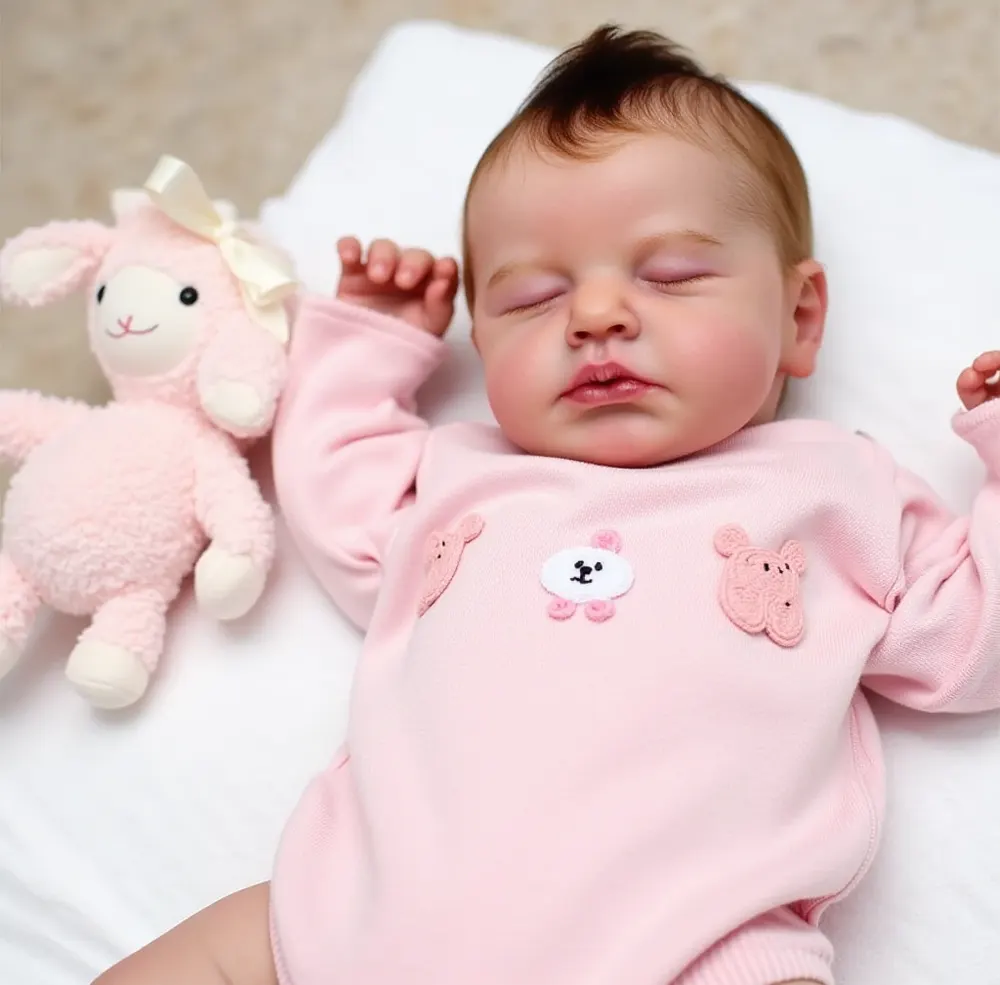 20" Real Lifelike Reborn Newborn Silicone Baby Sleeping Girl Bsauna with Brown Hair