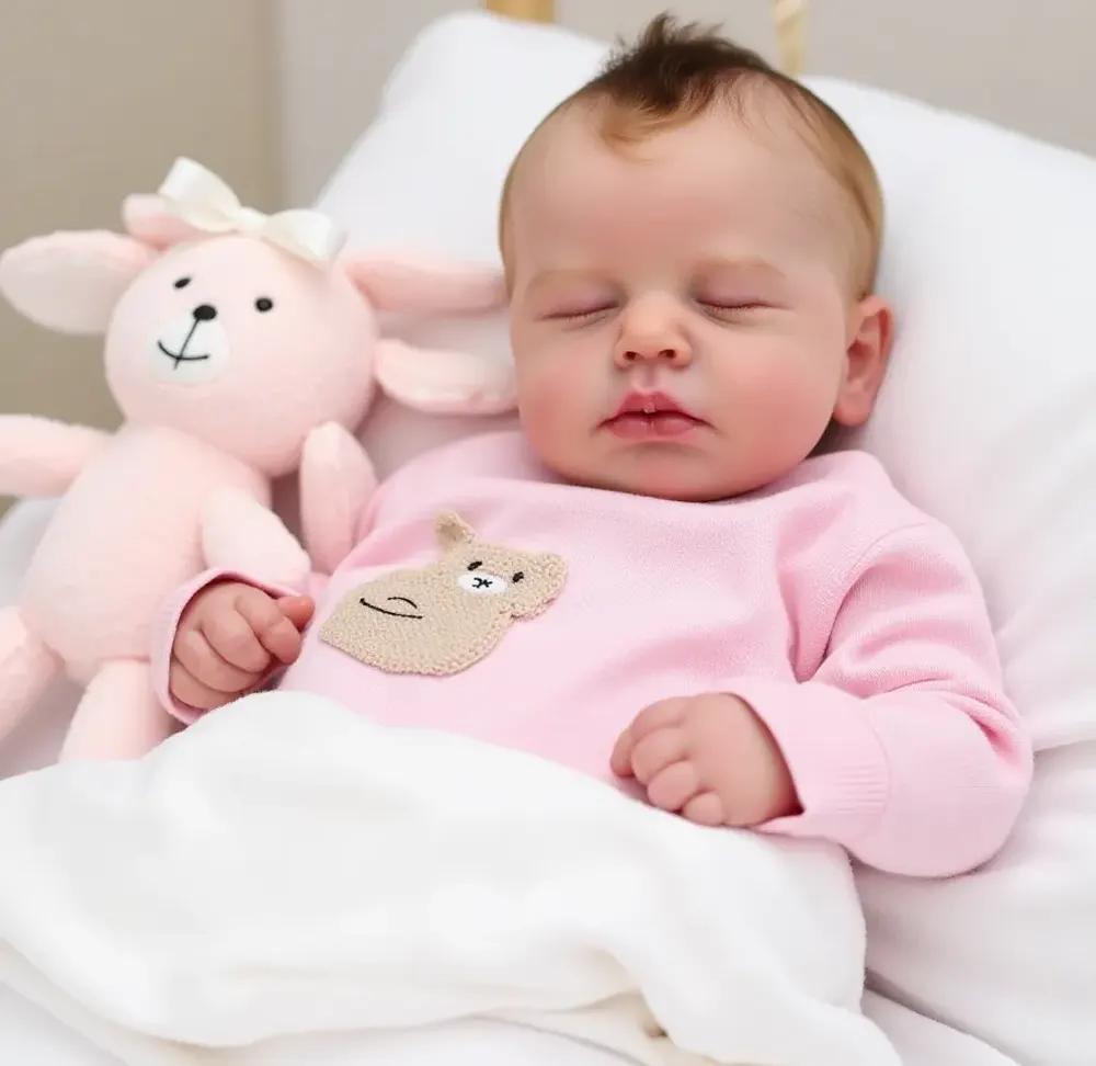 20" Real Lifelike Reborn Newborn Silicone Baby Sleeping Girl Bsauna with Brown Hair, photograph 2