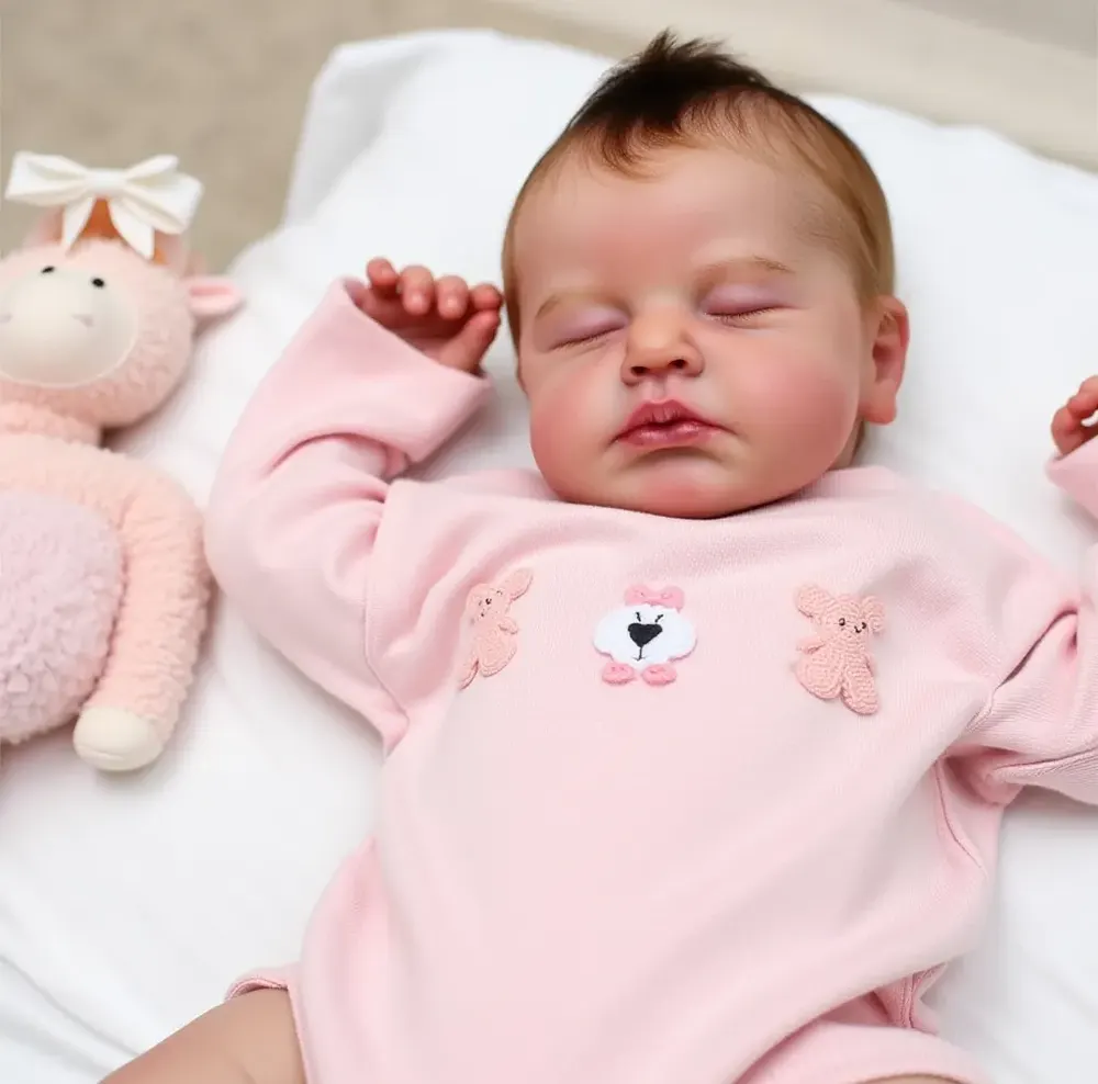 20" Real Lifelike Reborn Newborn Silicone Baby Sleeping Girl Bsauna with Brown Hair, photograph 3