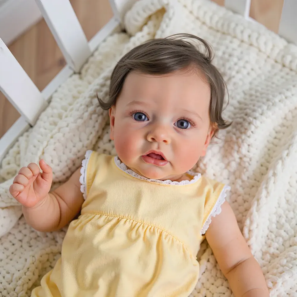 20" Reborn Newborn Silicone Vinyl Body Doll Girl Novisa with Brown Hair, photograph 4