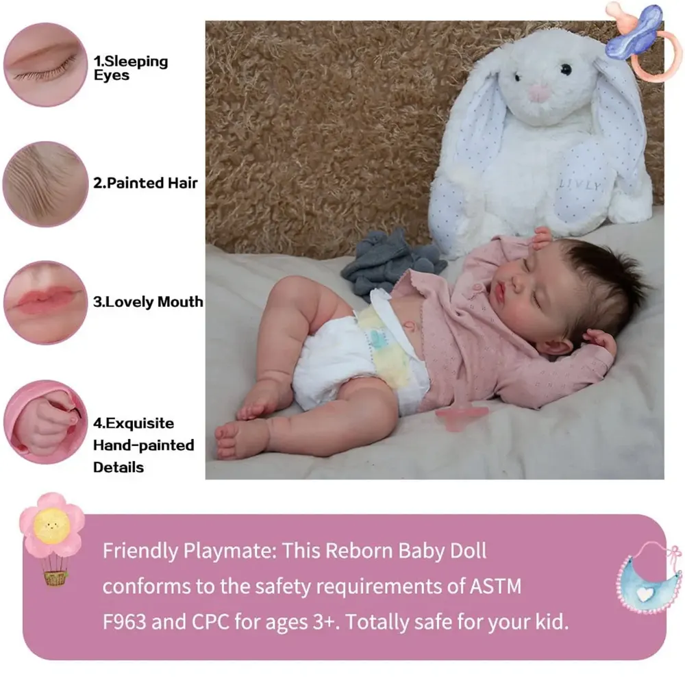 Heartbeat & Sound 20" Realistic Sleeping Reborn Baby Dolls Girl Alma Best Gift Ideas, photograph 2