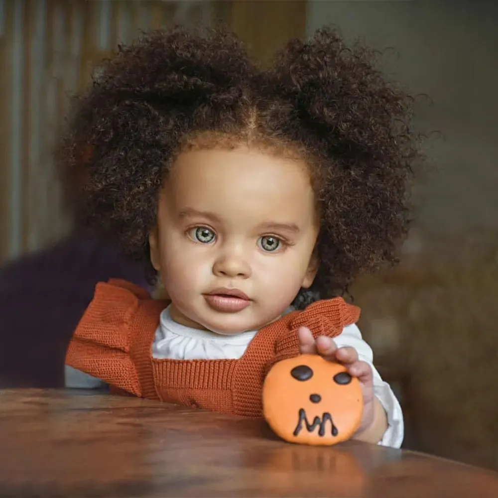 ! 20" Lifelike African American Handmade Brown Hair Awake Reborn Cloth Body Girl