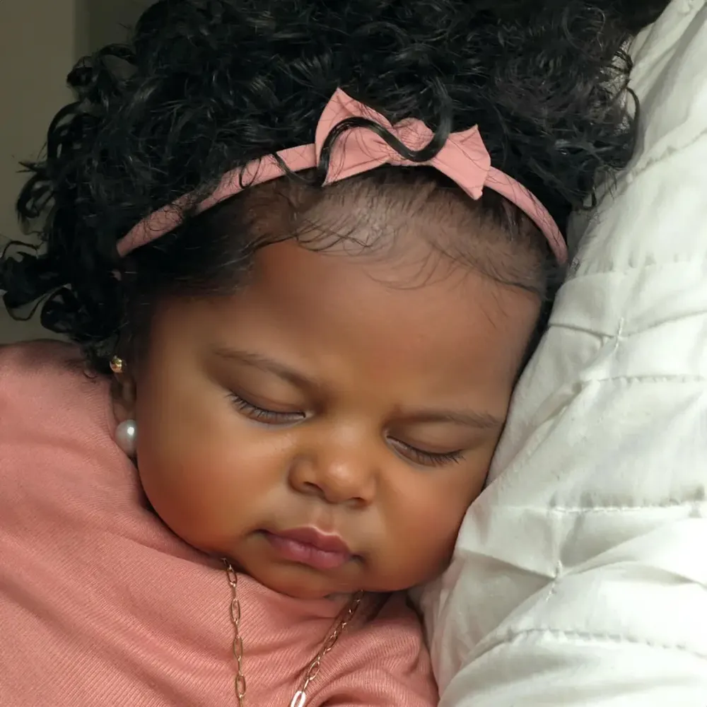 ! 20" Lifelike African American Handmade Hand Rooted Curly Black Hair Reborn Girl, photograph 3