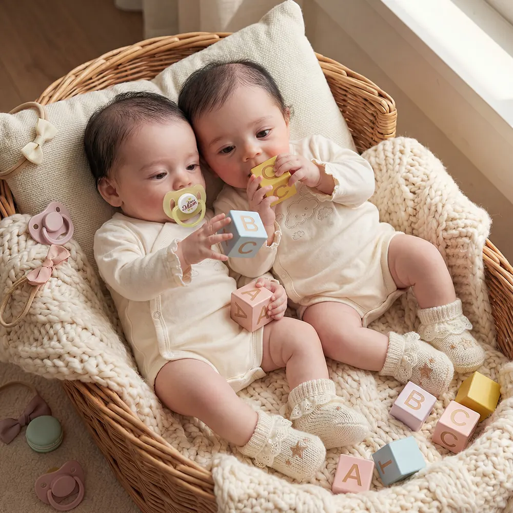 Newborn Baby Reborn Dolls in 18", Girl Twins with Hand-Rooted Hair, photograph 6