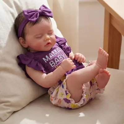 Newborn Reborn Baby Girl with Realistic Baby Sound, 17" Dolls with Rooted Brown Hair